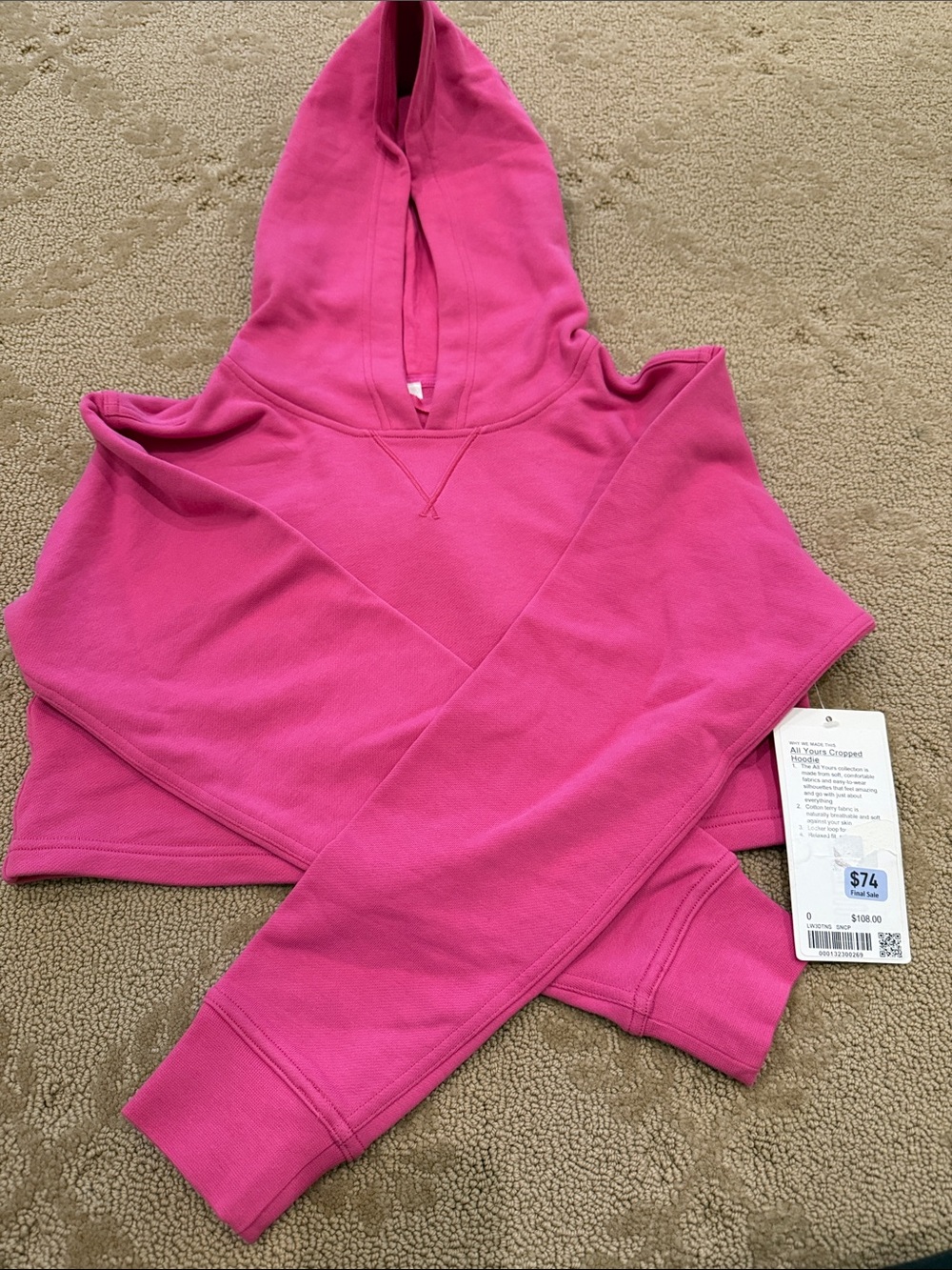 lululemon athletica Pink Cropped Hoodie Sweatshirt